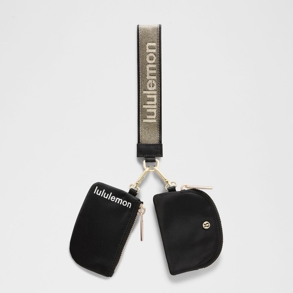 lululemon athletica Accessories - Lululemon Black Dual Pouch Wrislet Wordmark with Gold Accents